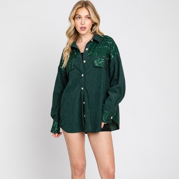 NEW SEWN and SEEN CORDUROY SEQUIN SHIRT SHACKET (2-colors) SM-LG HOLIDAY party - Picture 5 of 11
